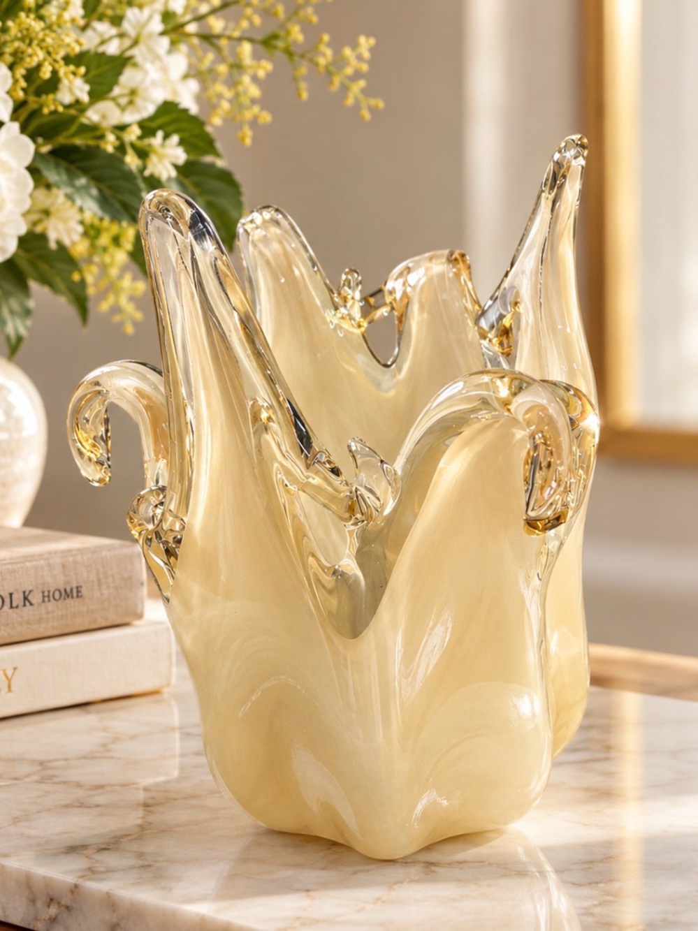 Murano Amber and Clear Sculptural Art Glass Vase